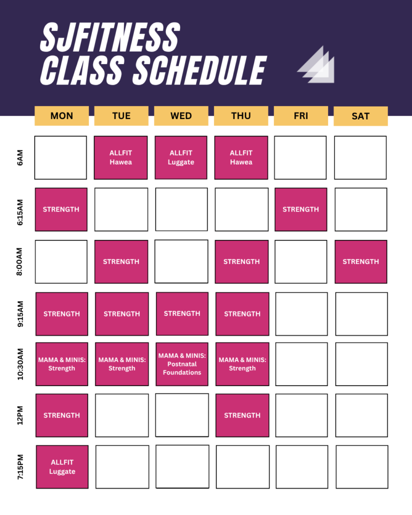 SJ Fitness Class Timetable