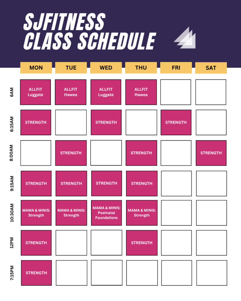 SJ Fitness Class Timetable