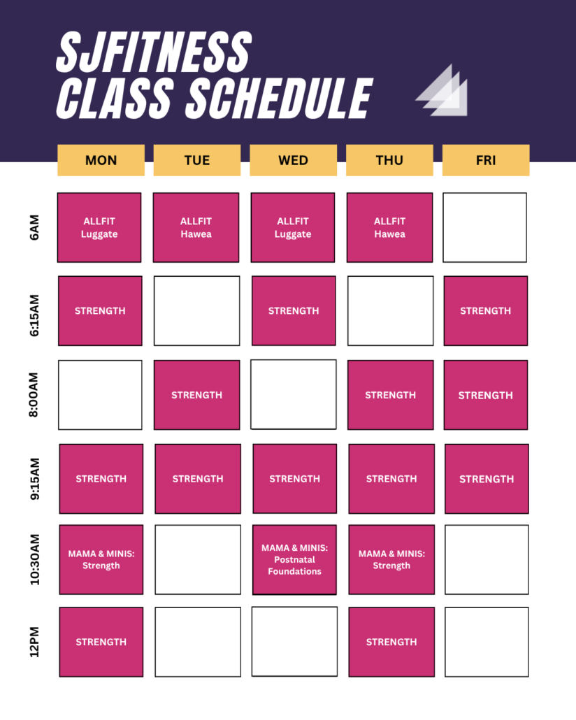 SJ Fitness gym class timetable and schedule